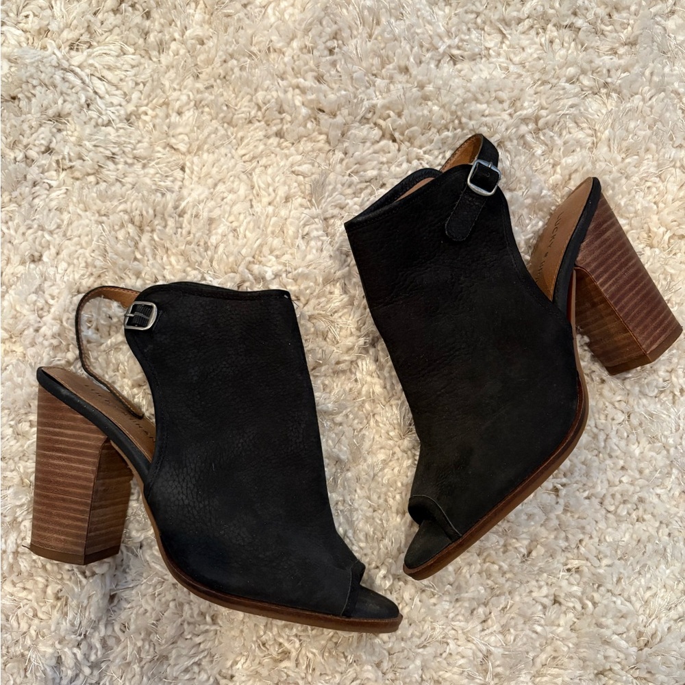 Lucky Brand Black Open-Toe Heeled Boots